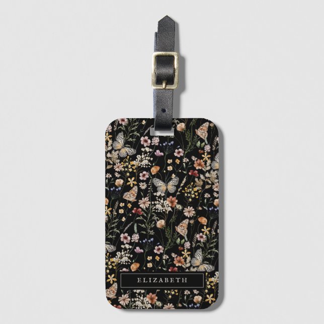 Monogram Floral Luggage Tag Gepäckanhänger (Vorderseite Vertikal)