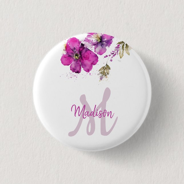Monogram Floral Magenta Button (Vorderseite)