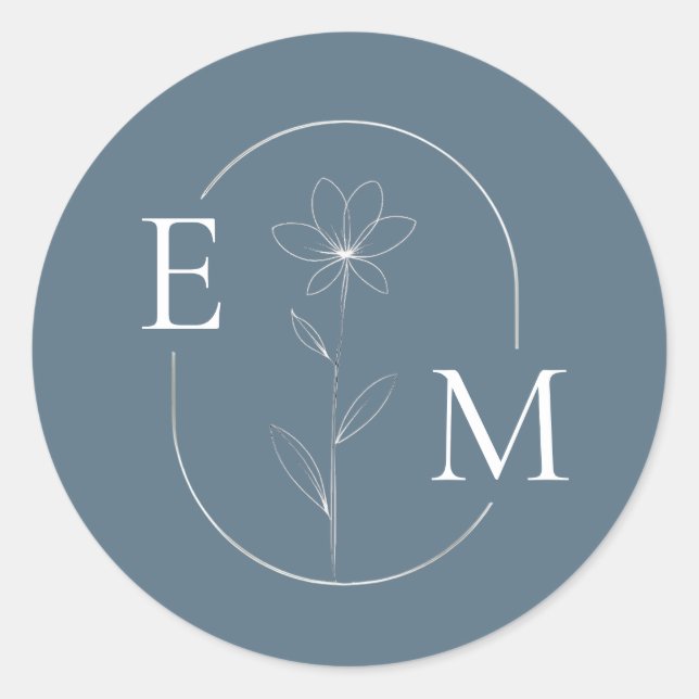 Monogram Floral Minimalistic Wedding Sticker (Devant)