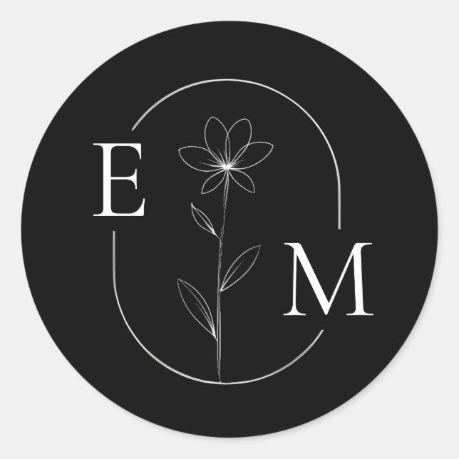 Monogram Floral Minimalistic Wedding Sticker (Vorderseite)