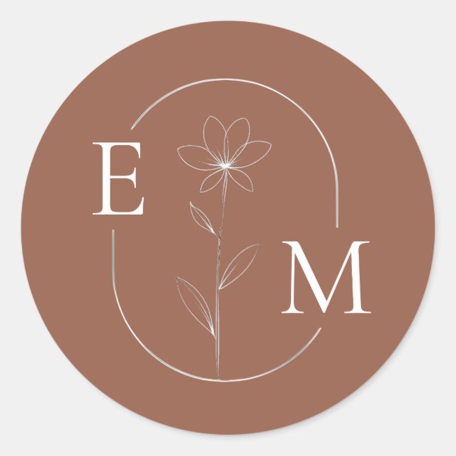 Monogram Floral Minimalistic Wedding Sticker (Devant)