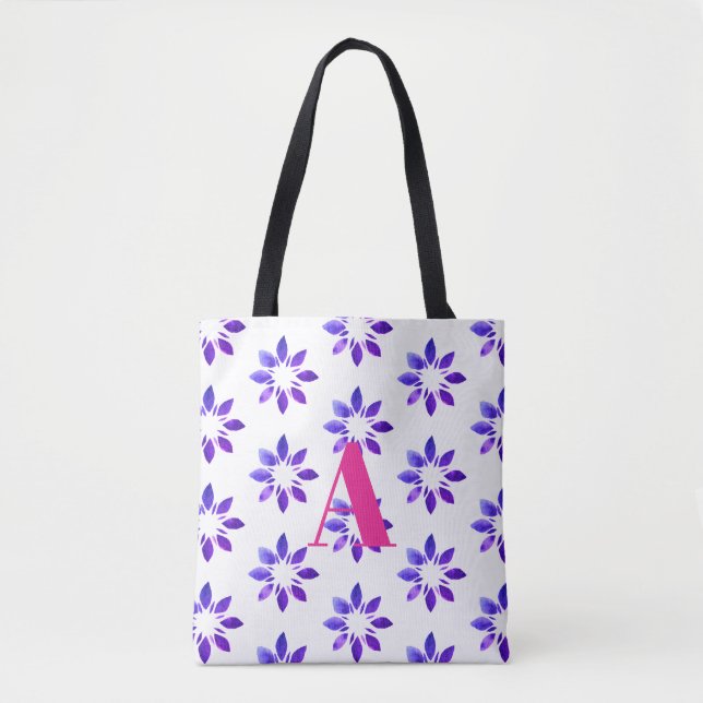 Monogram Floral Pattern Blau Tasche (Vorderseite)