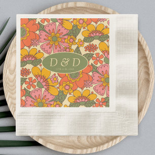 Monogram Floral Pattern Retro Boho 70er Wedding Serviette