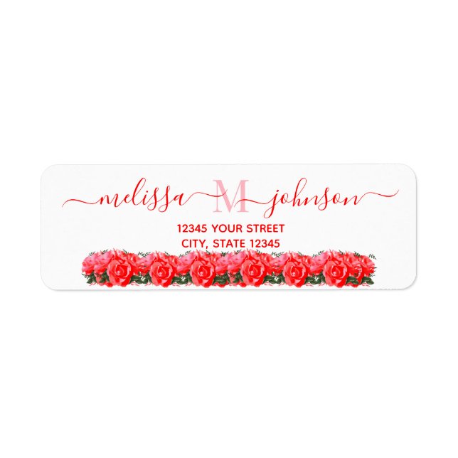 Monogram Floral Rose Elegantes Rücksendeadresse-Et (Vorne)