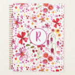 Monogram Floral Watercolor Modernes Muster Planer<br><div class="desc">Helle und fröhliche Aquarellfarben Wildblume und Blätter Gemälde eines üppig bewachsenen Gartens. Ideal für Gärtner,  Naturliebhaber und Floristen. Ändern Sie das Monogramm initial,  um es anzupassen.</div>