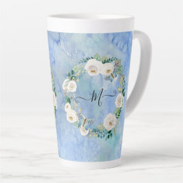 Monogram Floral Watercolor Wash Blue White Script Milchtasse
