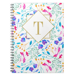 Monogram Floral Watercolour Spiral Notebook Notizblock