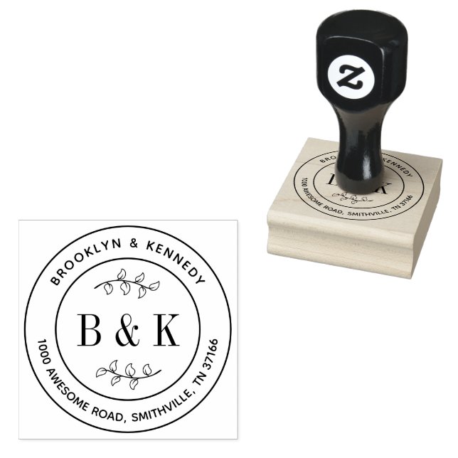 Monogram Floral Wedding Couple Name Rücksendeadres Gummistempel (Stempel)