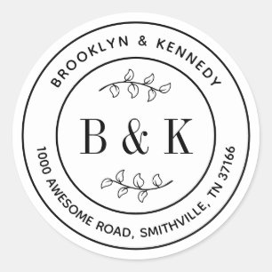 Monogram Floral Wedding Couple Name Rücksendeadres Runder Aufkleber