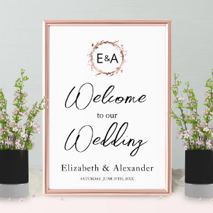 Monogram Floral Wedding Welcome Sign Foam Boar Poster