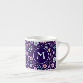Monogram Floral Whimsical Boho Espresso Tasse
