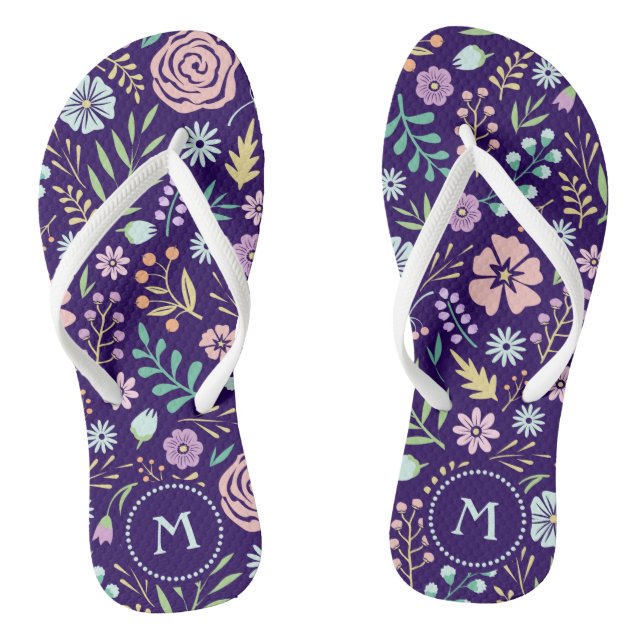 Monogram Floral Whimsical Boho Muster Flip Flops (Fußbett)