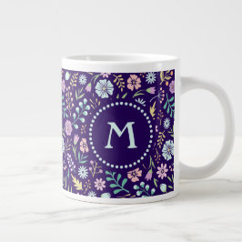 Monogram Floral Whimsical Boho Pattern Jumbo Tasse
