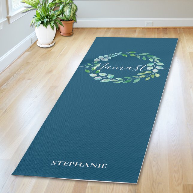Monogram Floral Wreath Navy Blue Yogamatte (Von Creator hochgeladen)
