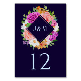 Monogram Floral Wreath Pink Lila Blue Wedding Tischnummer