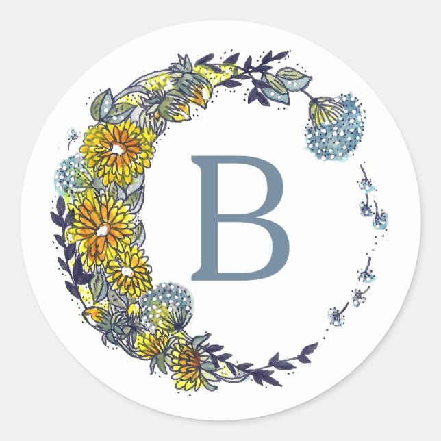 Monogram, floraler Kronleuchter Circle Moon Design Runder Aufkleber (Vorderseite)