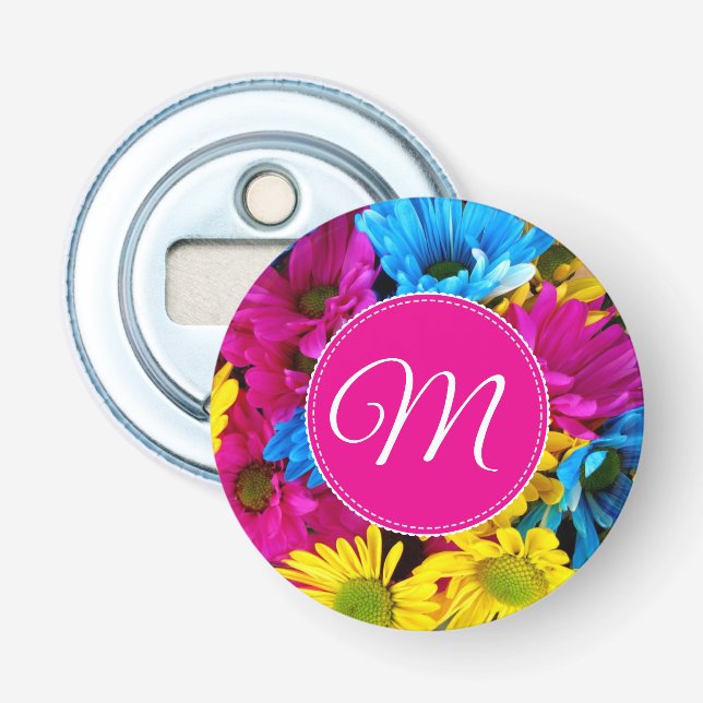 Monogram Flowers in Fluorescent Colors Flaschenöffner (Vorderseite)