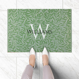 Monogram Foliage William Morris Green Blätter Blue Fußmatte