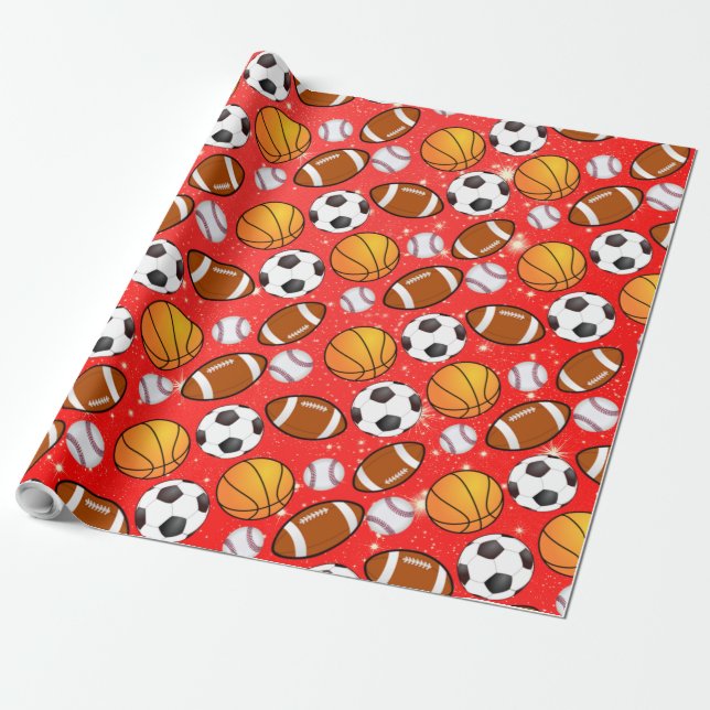 Monogram Football Baseball Basketball Geschenkpapier (Ungerollt)