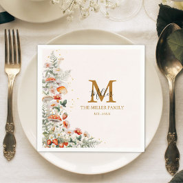Monogram Forest Mushrooms Blume Floral botanisch Serviette