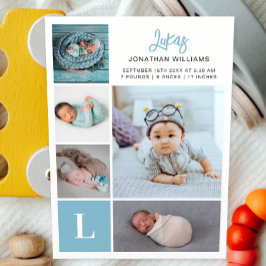 Monogram Foto Collage Baby Boy Birth Ankündigung