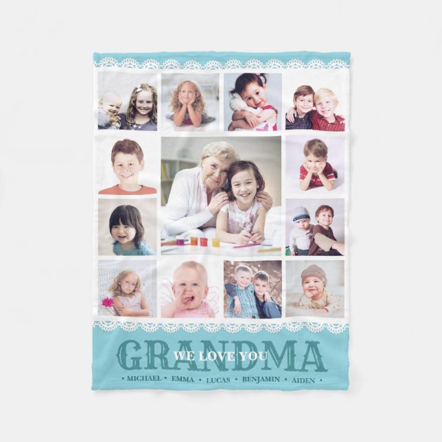 Monogram Foto Collage Happy Birthday Oma Fleecedecke (Vorderseite)