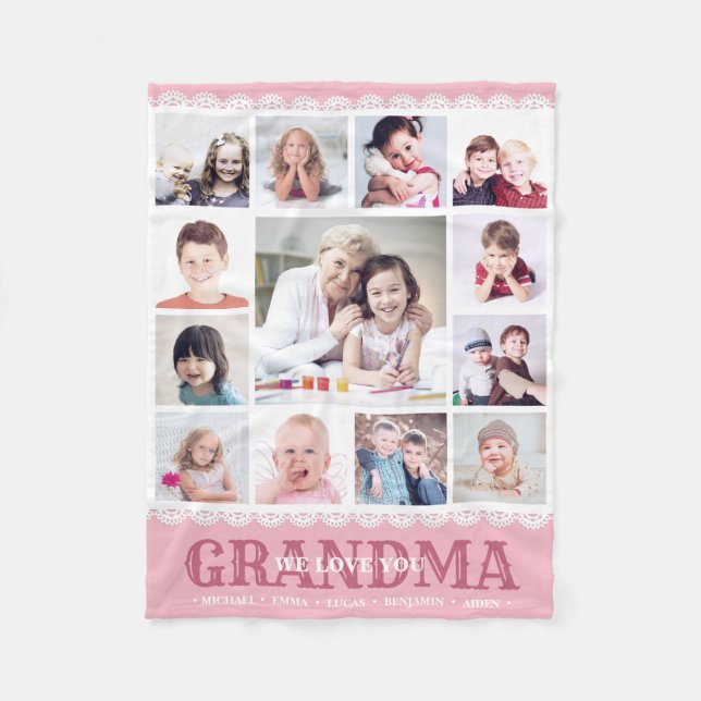Monogram Foto Collage Happy Birthday Oma Fleecedecke (Vorderseite)