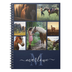 Monogram Foto Collage Navy Blue Individuelle Name Notizblock