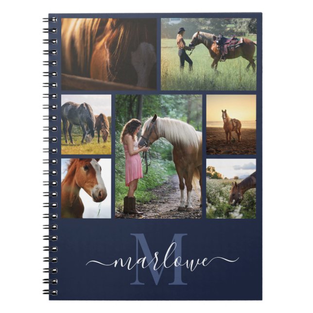 Monogram Foto Collage Navy Blue Individuelle Name Notizblock (Vorderseite)