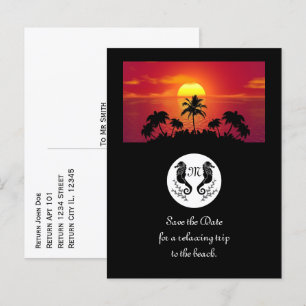 Monogram-Foto für das zweifarbige Seepferd-Silhoue Einladungspostkarte