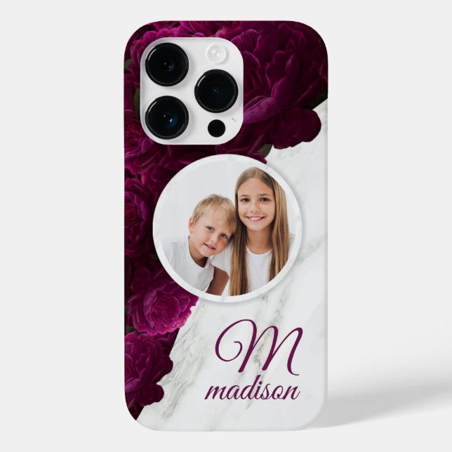 Monogram Foto Moderner Blumenmarmor-Individuelle N Case-Mate iPhone 14 Pro Hülle (Rückseite)