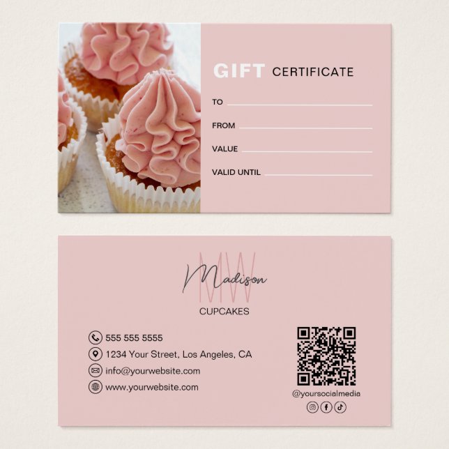 Monogram Foto QR Bäckerei Geschenkgutschein (Vorne & Hinten)