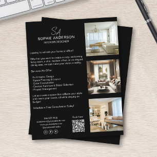 Monogram Foto QR Black Beruflich Business Flyer