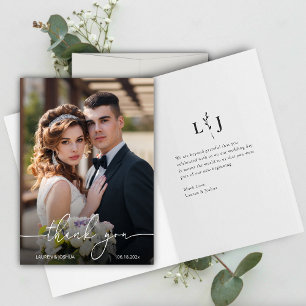 Monogram Foto Script Hochzeit Dankeskarte