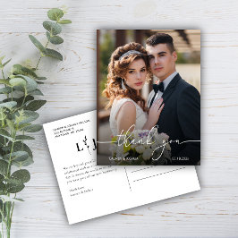 Monogram Foto Script Wedding Vielen Dank Postkarte