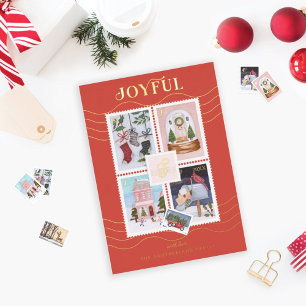 Monogram Freudige Weihnachtsszenen Briefmarken Folien Feiertagskarte