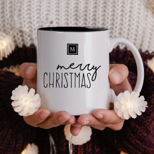 Monogram Frohe Weihnachten Modern Zweifarbige Tasse
