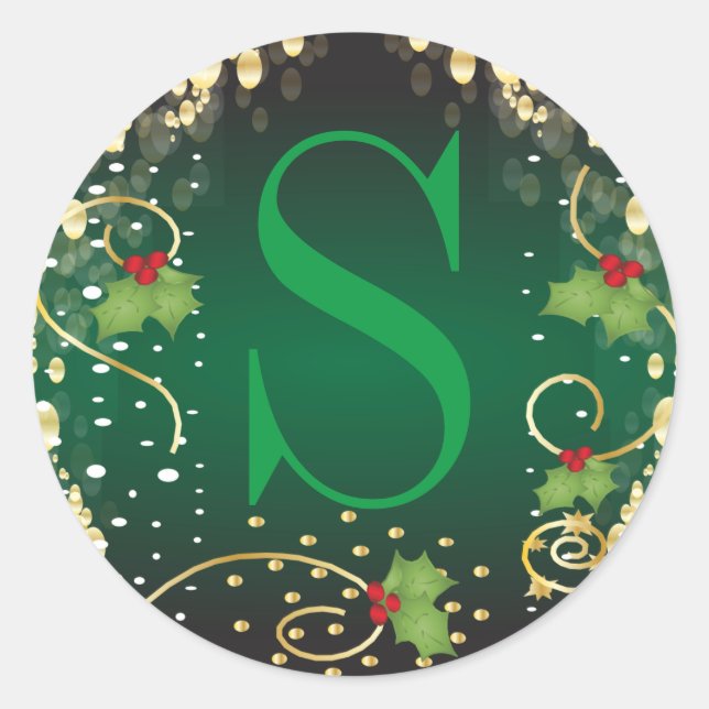 Monogram Frohe Weihnachten Runder Aufkleber (Vorderseite)
