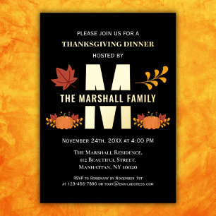 Monogram Frohes Erntedankfest Friendsgiving Kürbis Folieneinladung