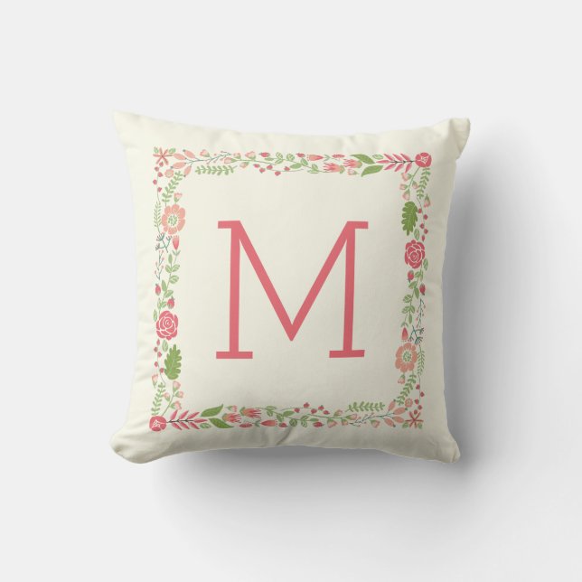 Monogram Frühlingskoralle Kissen Für Draußen (Vorderseite)
