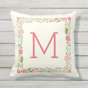 Monogram Frühlingskoralle Kissen Für Draußen