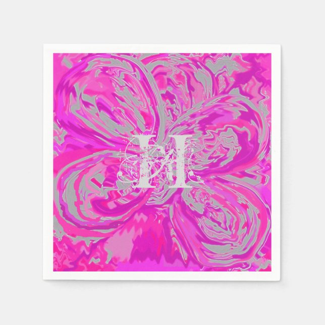 Monogram Fuchsia Pink Cocktail Papier Napkins Serviette (Vorderseite)