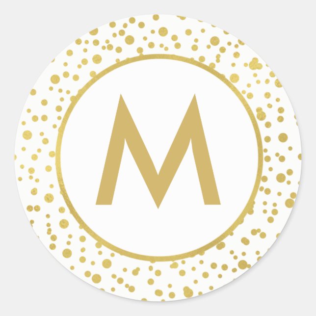 Monogram Funkelnd Gold Confetti Umschlag Aufkleber (Vorderseite)
