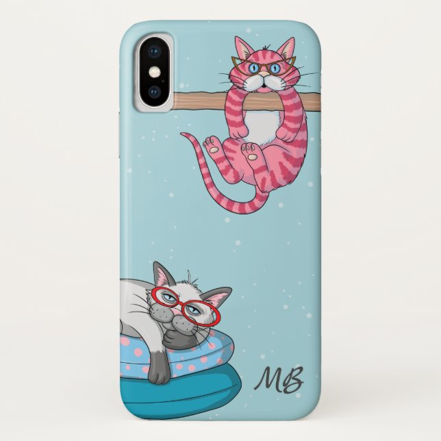 Monogram Funny Whimsisical Cats Trendy Modern Case-Mate iPhone Hülle (Rückseite)