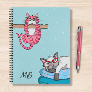 Monogram Funny Whimsisical Cats Trendy Modern Notizbuch