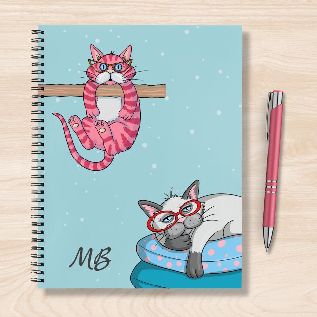 Monogram Funny Whimsisical Cats Trendy Modern Notizbuch (Von Creator hochgeladen)
