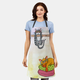 Monogram Funny Whimsisical Cats Trendy Modern Schürze
