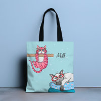 Monogram Funny Whimsisical Cats Trendy Modern