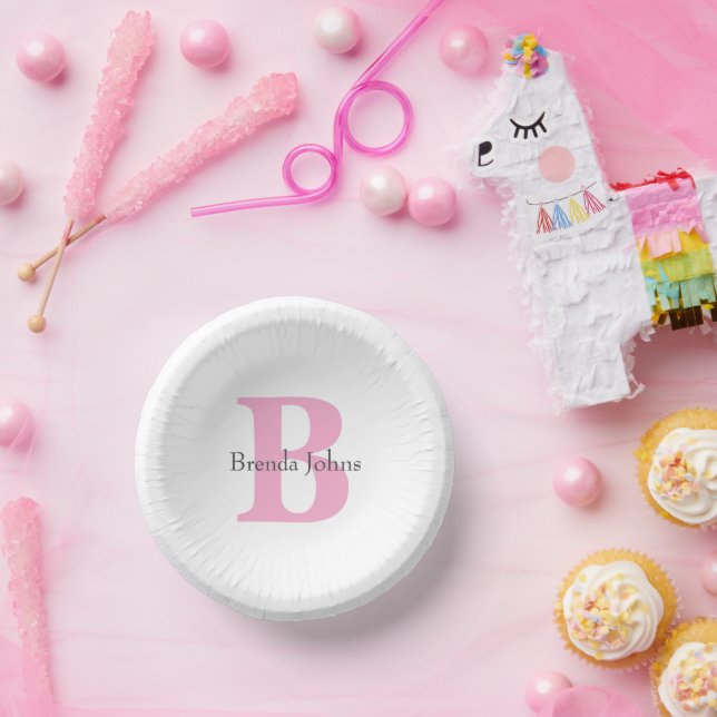 Monogram für Baby Showdusche Brautparty rosa Pappteller (Party)