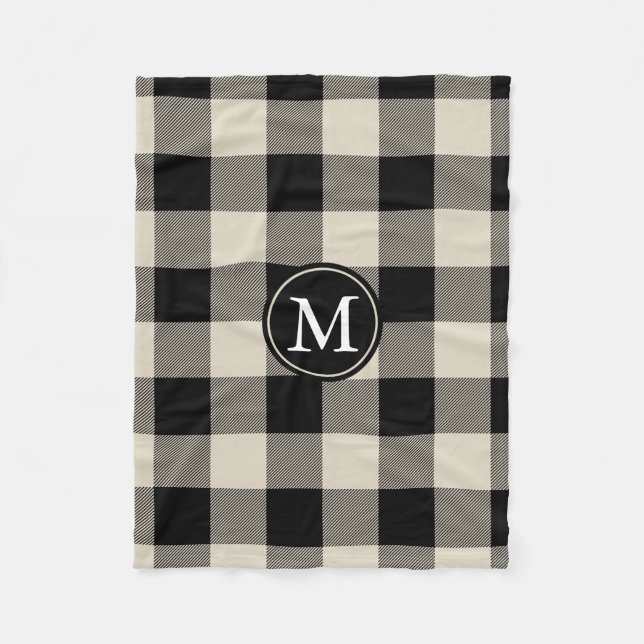 Monogram für Beige und Black Buffalo Karo Fleecedecke (Vorderseite)